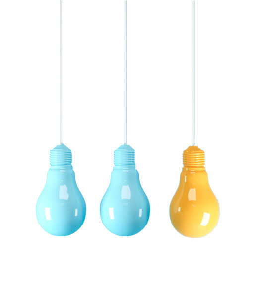 Three colorful light bulbs