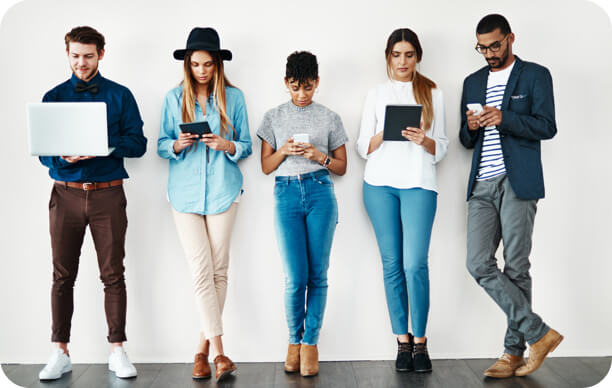 Group of people using their smart devices
