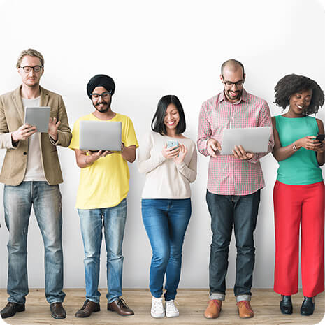 Group of friends using their smart devices