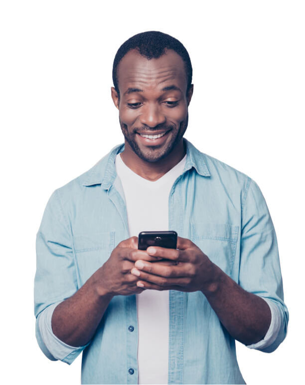 Man looking at his smartphone and smiling