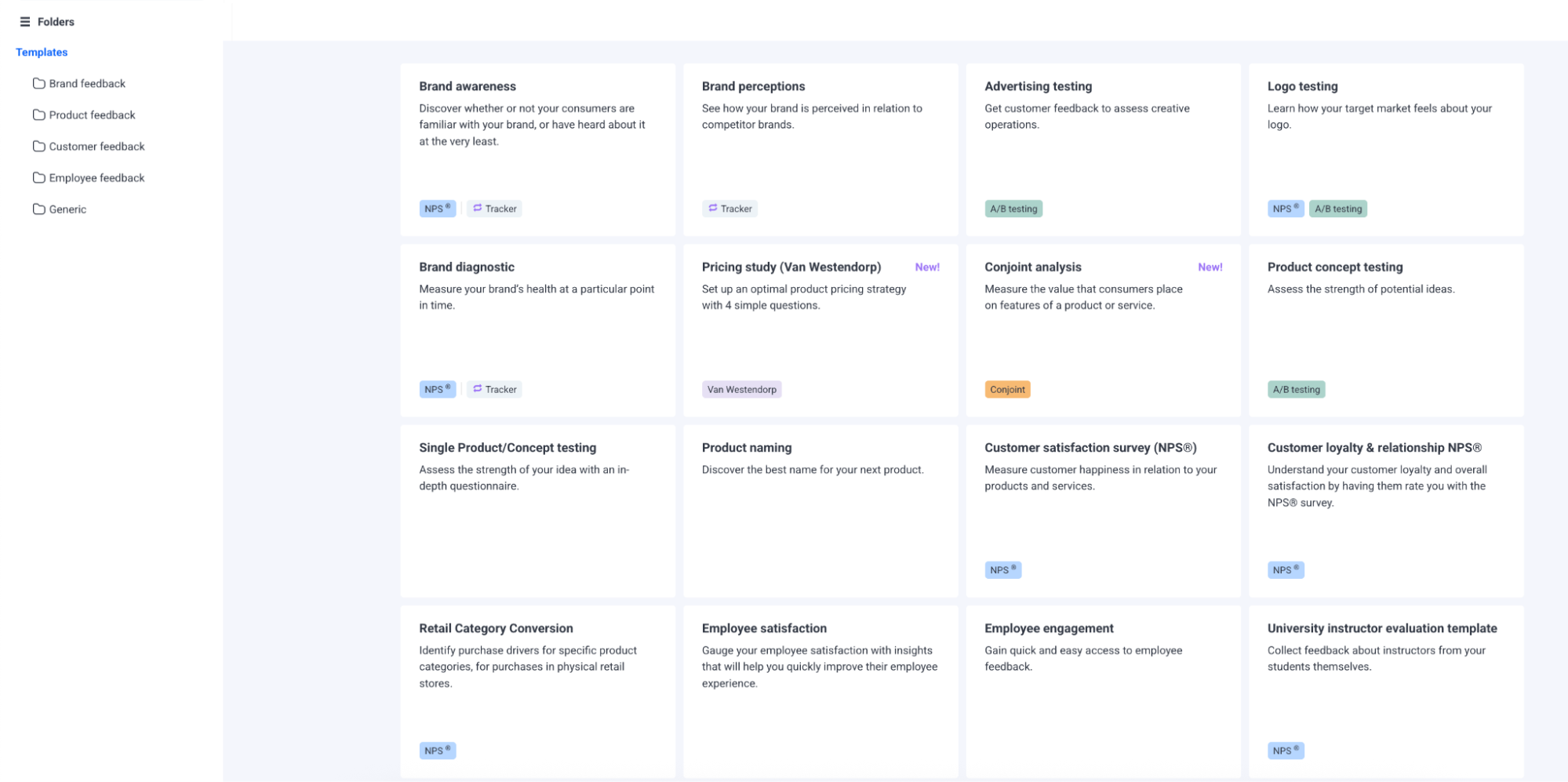 Pollfish Template options: Brand awareness, Brand perceptions, Logo testing, Product naming, Employee satisfaction, etc.