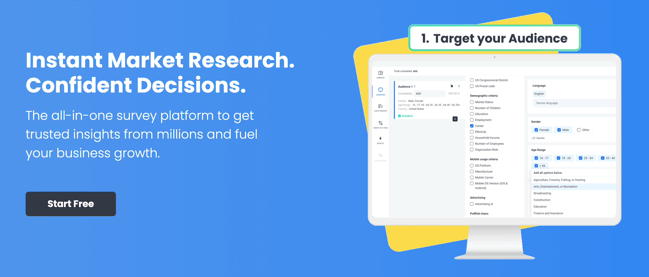 Pollfish homepage: Instant Market Research. Confident Decisions.