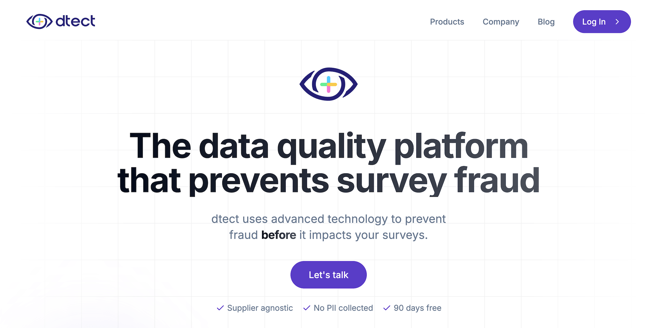 Dtect homepage: The data quality platform that prevents survey fraud