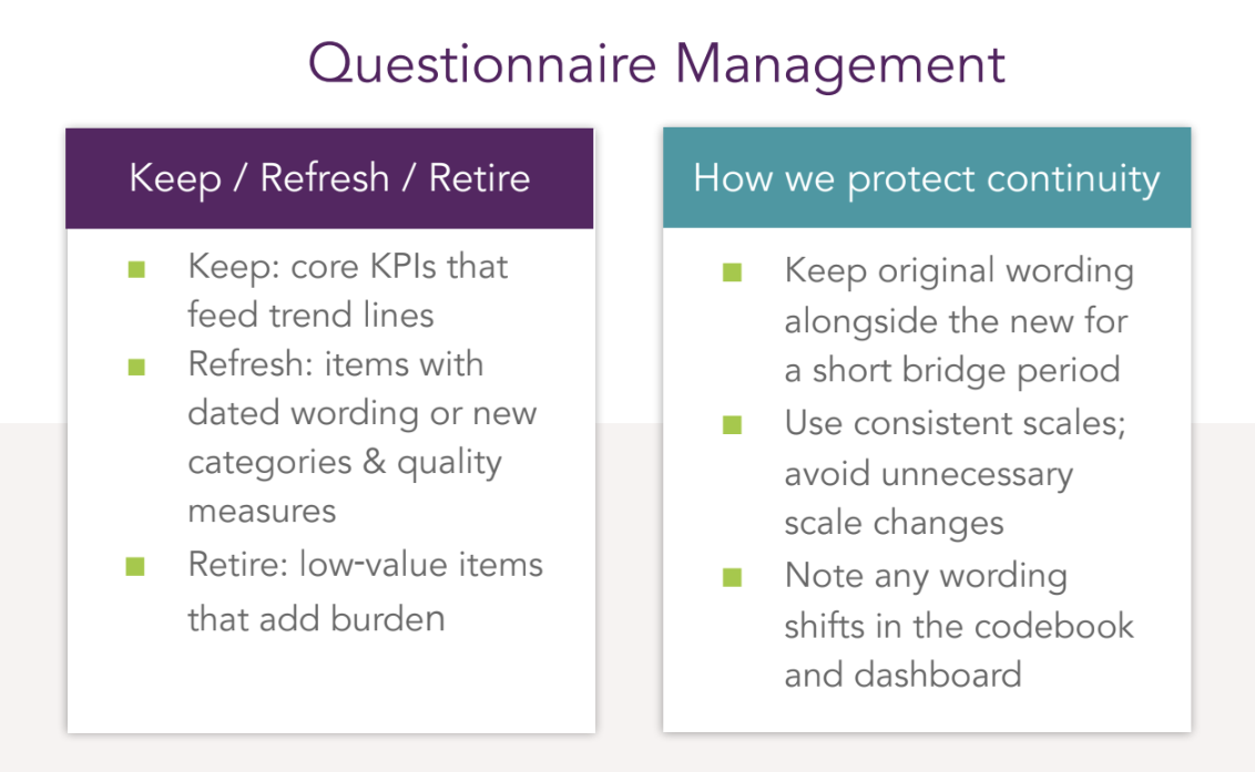 Questionnaire Management: Keep/Refresh/Retire and how we protect continuity