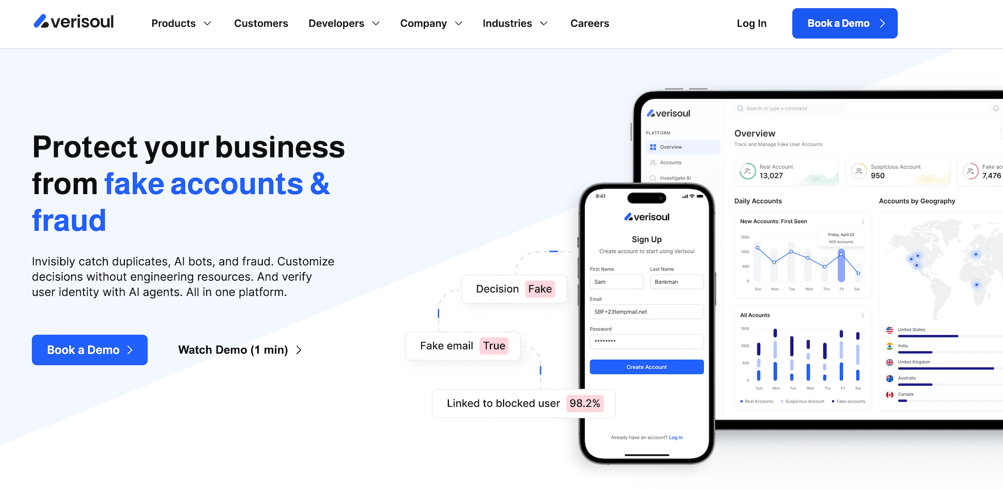 Verisoul homepage: Protect your business from fake accounts & fraud