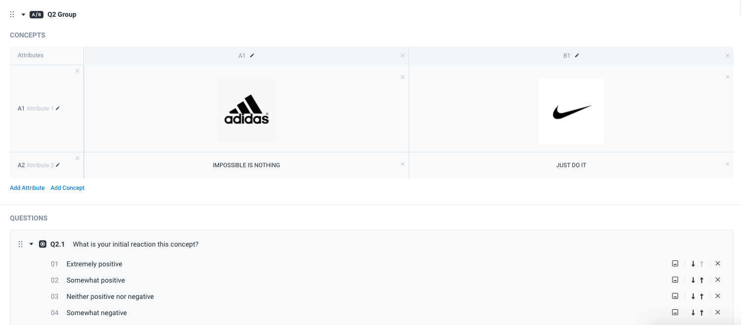 Q2 Group Concepts and Attributes: Adidas vs Nike example